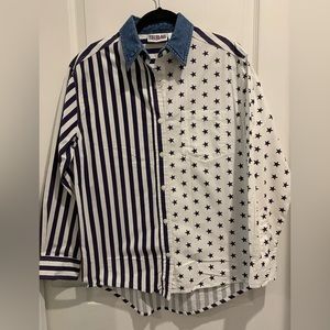 Billblass Jeans Small Vintage Cotton Button Down Patriotic Long Sleeve Shirt